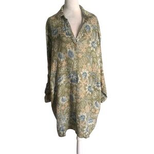 Ripskirt Hawaii Womens XXL Green & Blue Floral La Bohem Gauzey Casual Midi Dress